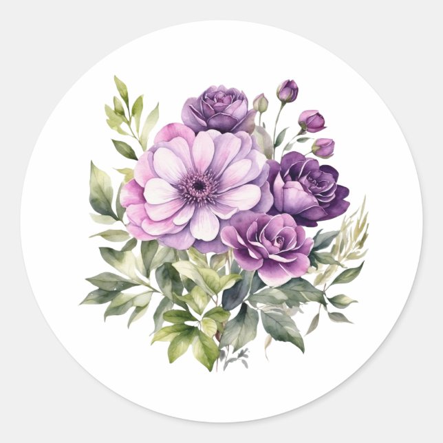 Sticker Rond Aquarelle Fleurs pourpres (Devant)