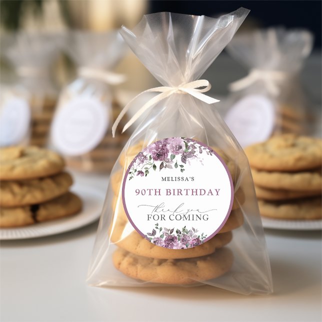 Sticker Rond Aquarelle Fleurs pourpres Anniversaire (Créateur téléchargé)