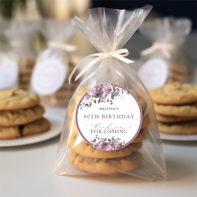 Sticker Rond Aquarelle Fleurs pourpres N'importe quel âge Anniv (Créateur téléchargé)