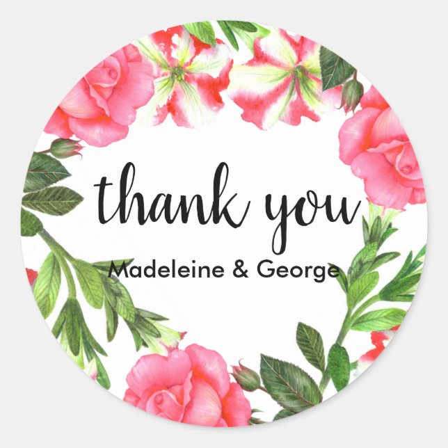 Sticker Rond Aquarelle Fleurs roses Circle Wreath Monogramme (Devant)