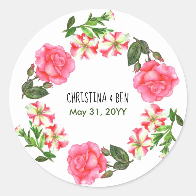 Sticker Rond Aquarelle Fleurs roses couronne circulaire (Devant)