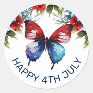 Sticker Rond Aquarelle Fleurs Rouges, Bleues & Blanches 4 juill