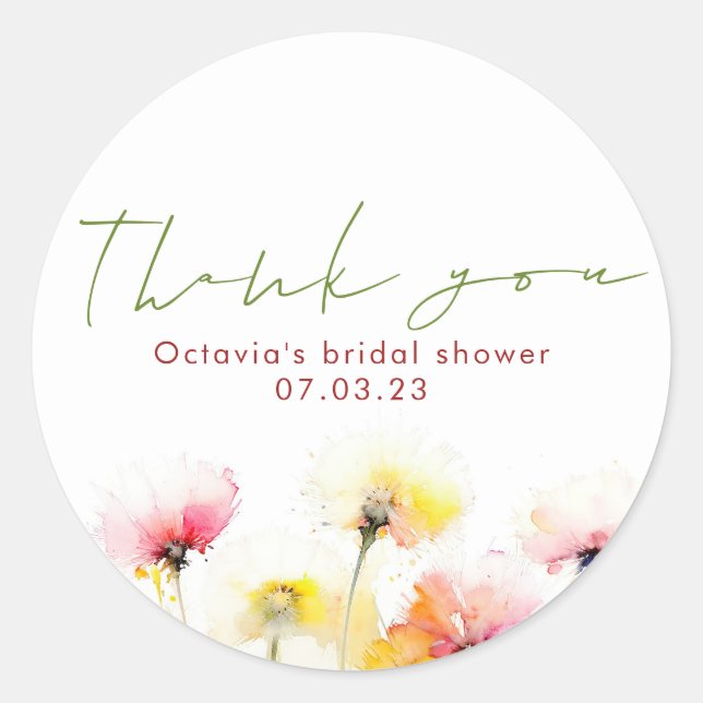 Sticker Rond Aquarelle Fleurs sauvages Élégant Merci mignon (Devant)