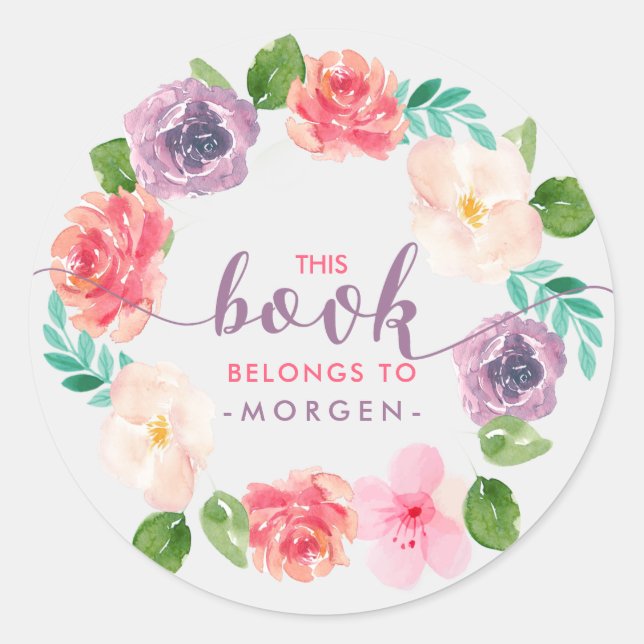 Sticker Rond Aquarelle Fleurs Wreath - Livre Elegant Typographi (Devant)