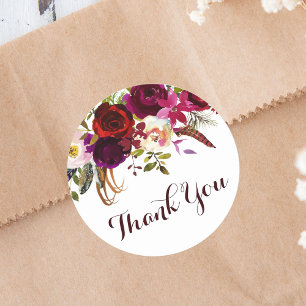 Sticker Rond Aquarelle Floral Automne Mariage Merci