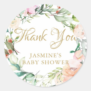 Sticker Rond Aquarelle Floral baby shower d'écriture or