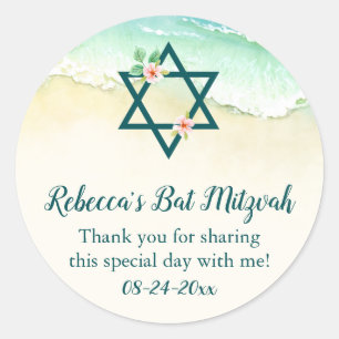 Sticker Rond Aquarelle Floral Beach Bat mitzvah