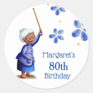 Sticker Rond Aquarelle Floral Black Woman 80e anniversaire