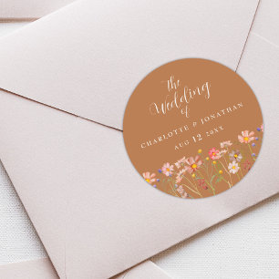 Sticker Rond Aquarelle Floral Bohème Rustique Terracotta Mariag