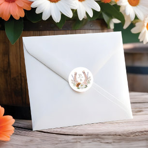 Sticker Rond Aquarelle Floral Boho Western Horseshoe Monogramme