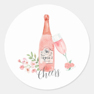 Sticker Rond Aquarelle Floral et Rose Design de vin.
