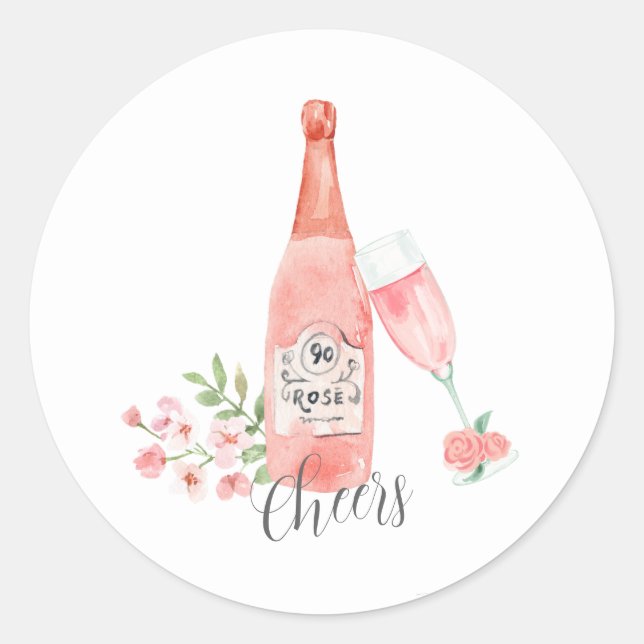 Sticker Rond Aquarelle Floral et Rose Design de vin. (Devant)
