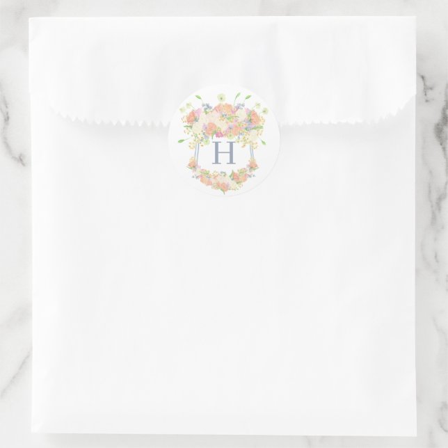 Sticker Rond Aquarelle Floral Garden Party Crest (Sac)