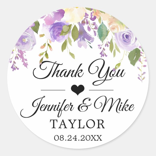 Sticker Rond Aquarelle Floral Lavande Purple Mariage Favoriser (Devant)