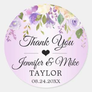 Sticker Rond Aquarelle Floral Lavande Purple Mariage Favoriser