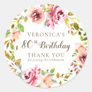 Sticker Rond Aquarelle Floral Merci d'anniversaire