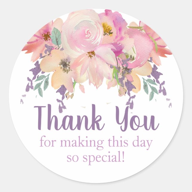 Sticker Rond Aquarelle Floral Merci Favoriser (Devant)