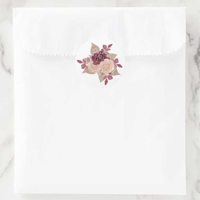 Sticker Rond Aquarelle Floral Parties scintillant or Mariage (Sac)