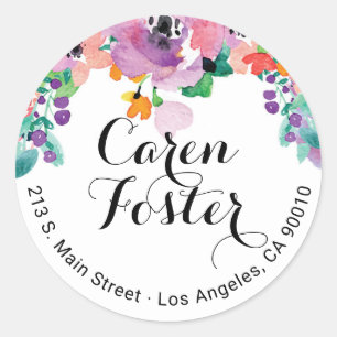 Sticker Rond Aquarelle Floral Retour Adresse Invitation Étiquet
