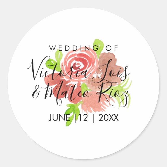 Sticker Rond Aquarelle Floral rose Beige Blush Mariage (Devant)