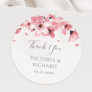 Sticker Rond Aquarelle Floral rose cerisier Mariage