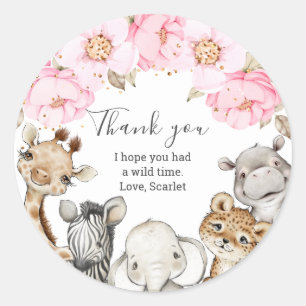 Sticker Rond Aquarelle Floral Safari Animaux Peony Anniversaire