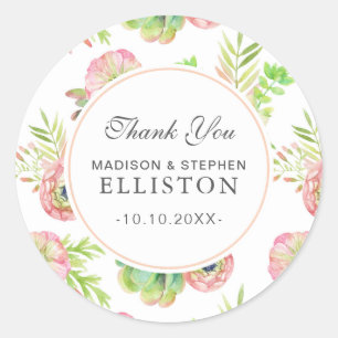 Sticker Rond Aquarelle Floral & Succulents   MERCI