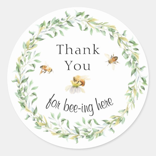 Sticker Rond Aquarelle Floral Wreath Merci d'abeilles domestiqu (Devant)