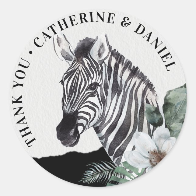 Sticker Rond Aquarelle Floral Zebra Safari Merci (Devant)