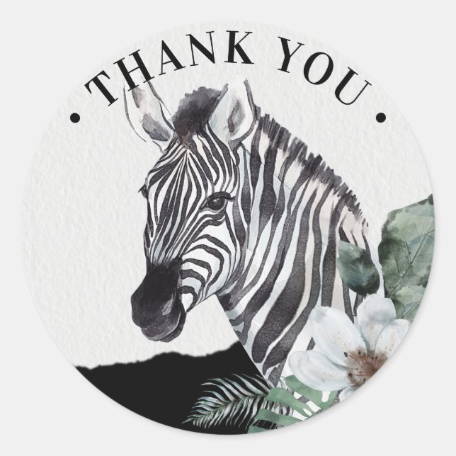 Sticker Rond Aquarelle Floral Zebra Safari Merci Clas (Devant)