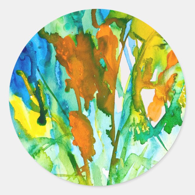 Sticker Rond aquarelle florale Abstraite (Devant)