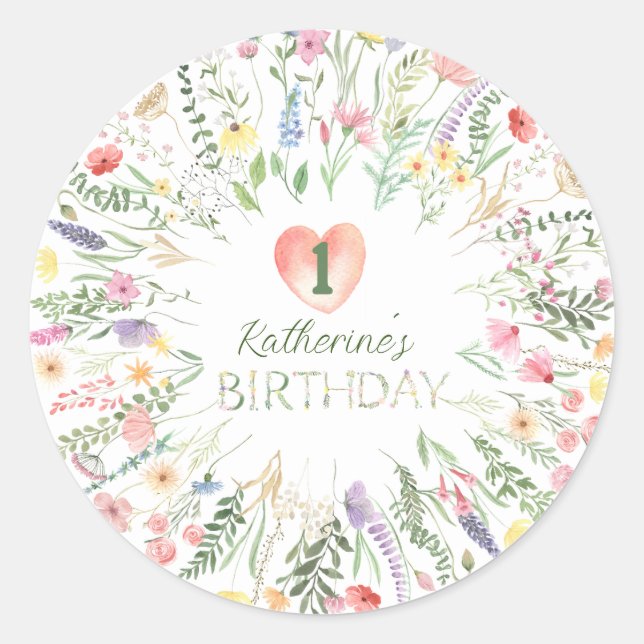 Sticker Rond Aquarelle florale Alphabet ABC Anniversaire (Devant)