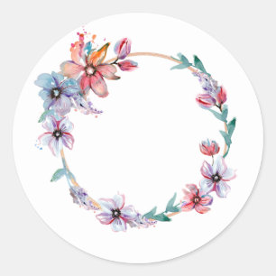 Sticker Rond Aquarelle Florale Art Wreath Craft