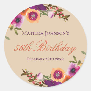 Sticker Rond Aquarelle Florale Automne fête d'anniversaire