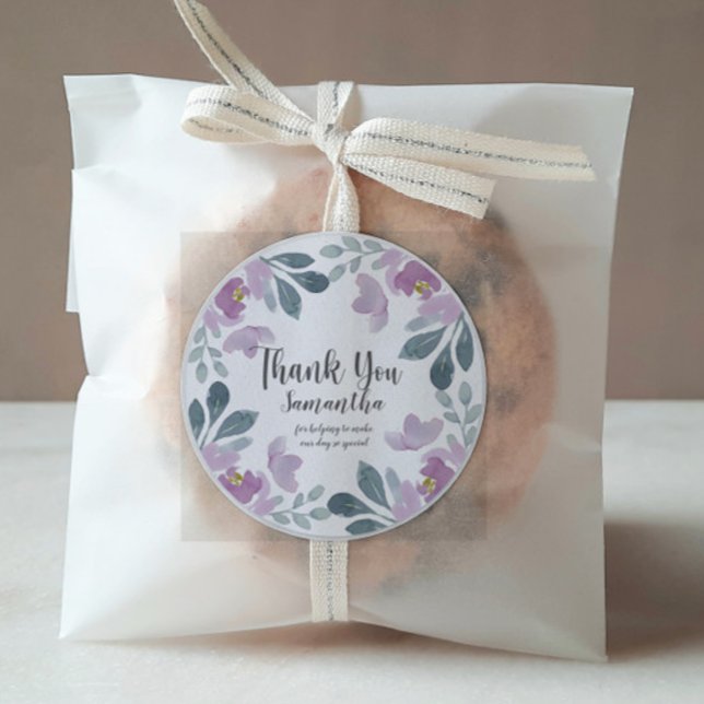 Sticker Rond Aquarelle florale Blush Merci rose (Créateur téléchargé)