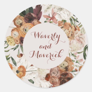 Sticker Rond Aquarelle florale Burnt Orange Dusty Nom du Rose