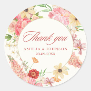 Sticker Rond Aquarelle florale crème au beurre mariage merci