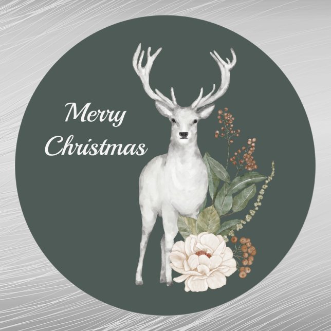 Sticker Rond Aquarelle florale de cerfs blancs de Noël (Créateur téléchargé)
