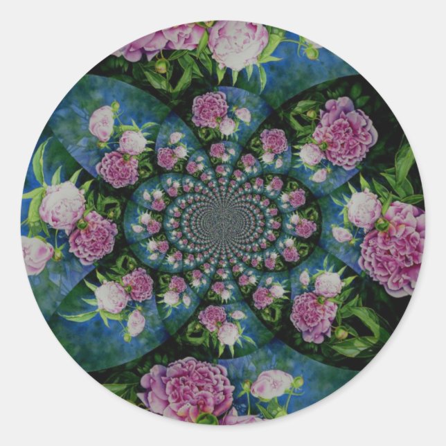 Sticker Rond Aquarelle florale de pivoine rose blanc (Devant)