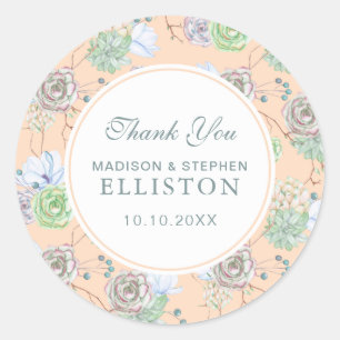 Sticker Rond Aquarelle florale de succulents MERCI