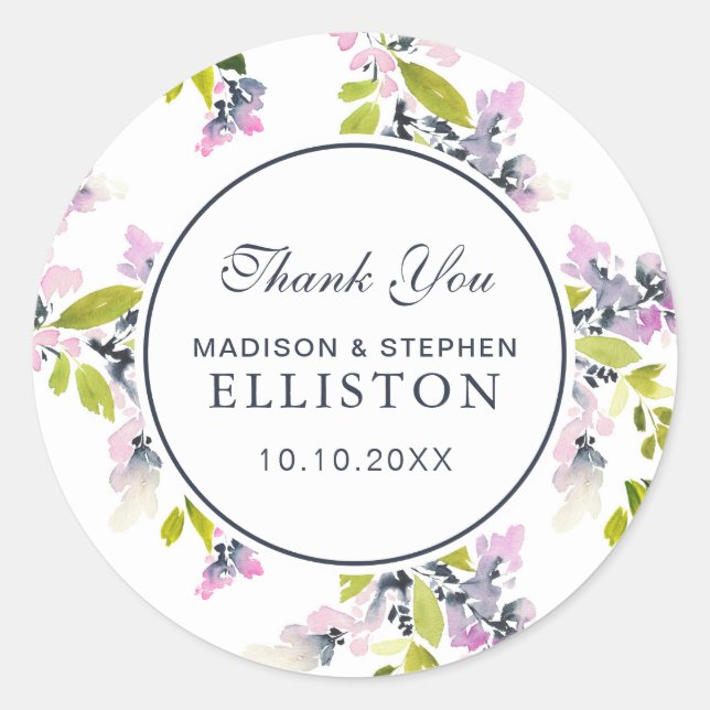 Sticker Rond Aquarelle florale délicate | MERCI (Devant)