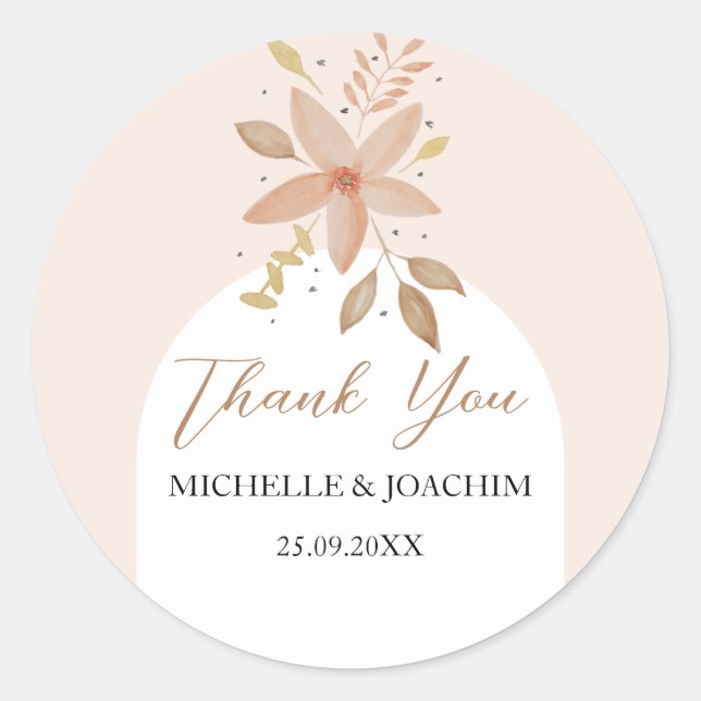 Sticker Rond Aquarelle florale exotique Boho Terracotta (Devant)