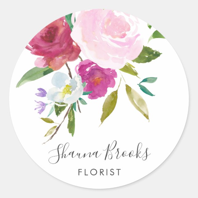 Sticker Rond Aquarelle florale gras personnel (Devant)