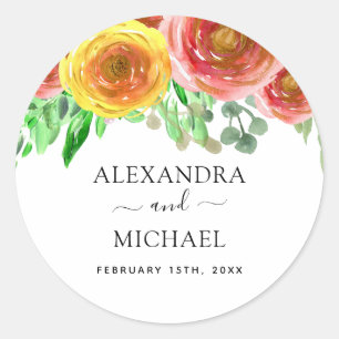 Sticker Rond Aquarelle florale Mariage de printemps élégant et 