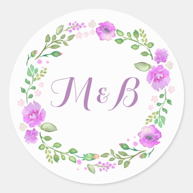 Sticker Rond Aquarelle Florale Mariage pourpre (Devant)