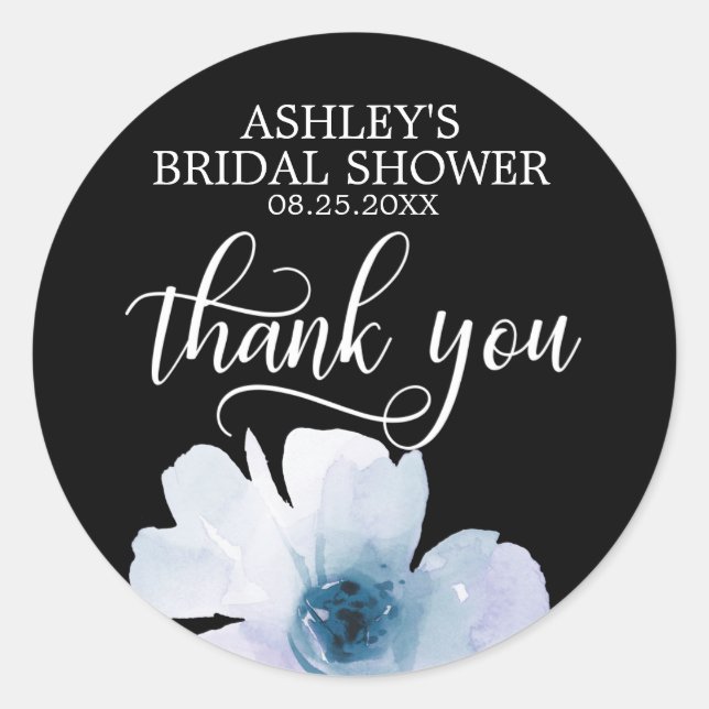 Sticker Rond Aquarelle Florale Merci bleu Fête des mariées (Devant)