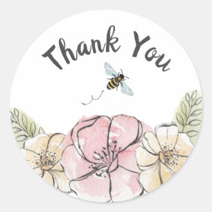 Sticker Rond Aquarelle florale Merci d'abeille