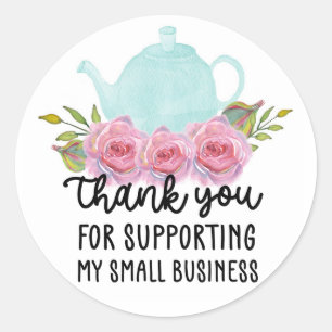 Sticker Rond Aquarelle Florale Merci de théière Petite entrepri