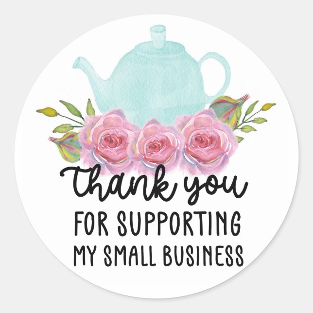 Sticker Rond Aquarelle Florale Merci de théière Petite entrepri (Devant)