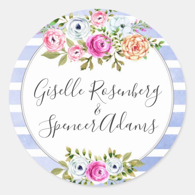 Sticker Rond Aquarelle florale moderne Rose Marine Stripes Mari (Devant)